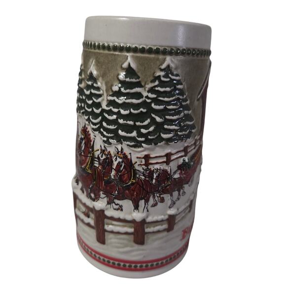 Budweiser Clydesdale Ceramarte Christmas Holiday Stein Mug Covered Bridge 1984 - Picture 2 of 8